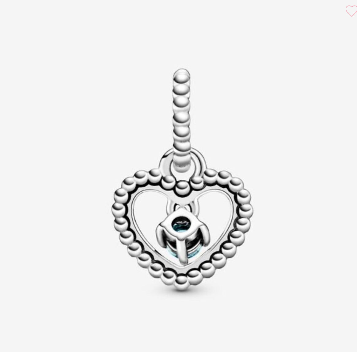 Aqua Blue Beaded Heart Dangle Charm (December) - Image 2