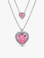 Pink Elevated Hearts Necklace Layering Set