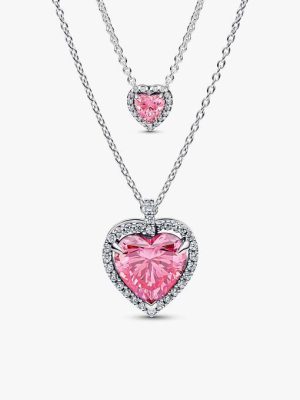 Pink Elevated Hearts Necklace Layering Set