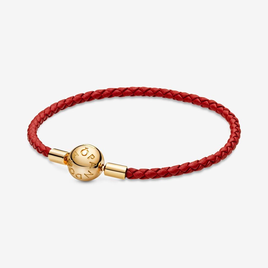 Red Woven Leather Bracelet - Image 2