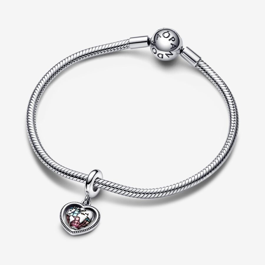 Family Spinning Heart Globe Dangle Charm - Image 2