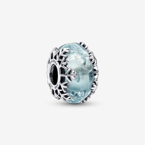 Winter Blue Snowflake Murano Charm