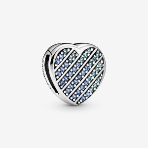 Blue Pavé Heart Clip Charm