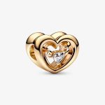 14k Gold-plated Radiant Heart & Floating Stone Charm