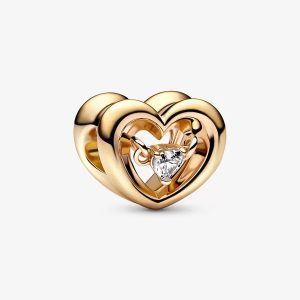 14k Gold-plated Radiant Heart & Floating Stone Charm