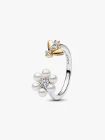 Bee & Treated Freshwater Cultured Pearl Flower Open Ring