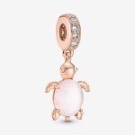 Rose-Plated Murano Glass Pink Sea Turtle Dangle Charm