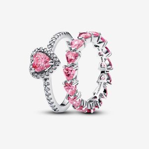 Pink Heart to Hearts Ring Set