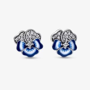 Blue Pansy Stud Earrings