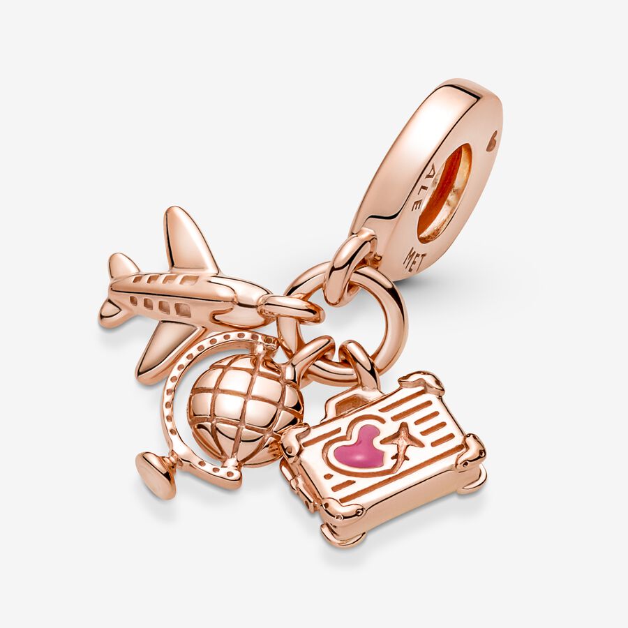 Airplane, Globe & Suitcase Dangle Charm - Image 2