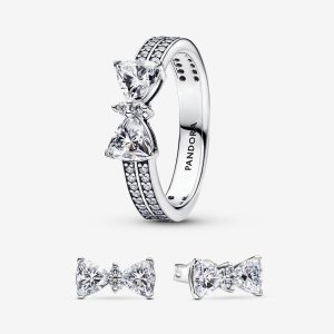 Sparkling Bow Double Row Ring Set