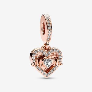 14k Rose Gold-plated Heart & Mom Dangle Charm