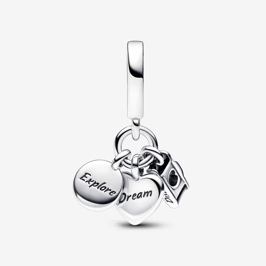 Camera, Heart & Compass Triple Dangle Charm - Image 3