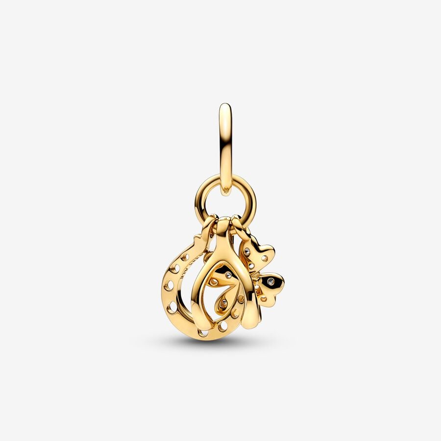 Lucky Clover, Wishbone & Horseshoe Dangle Charm - Image 2