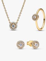 Golden Pave Halo Jewelry Set