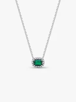 Rectangular Sparkling Green Halo Pendant Necklace