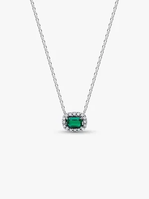 Rectangular Sparkling Green Halo Pendant Necklace