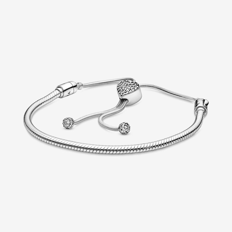 Moment Pave Heart Clasp Snake Chain Slider Bracelet