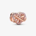 Rose-plated Family Infinity Pink Heart Charm