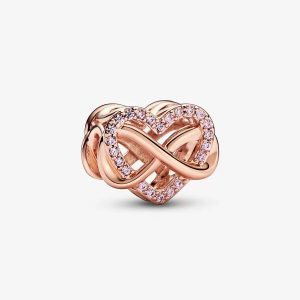 Rose-plated Family Infinity Pink Heart Charm