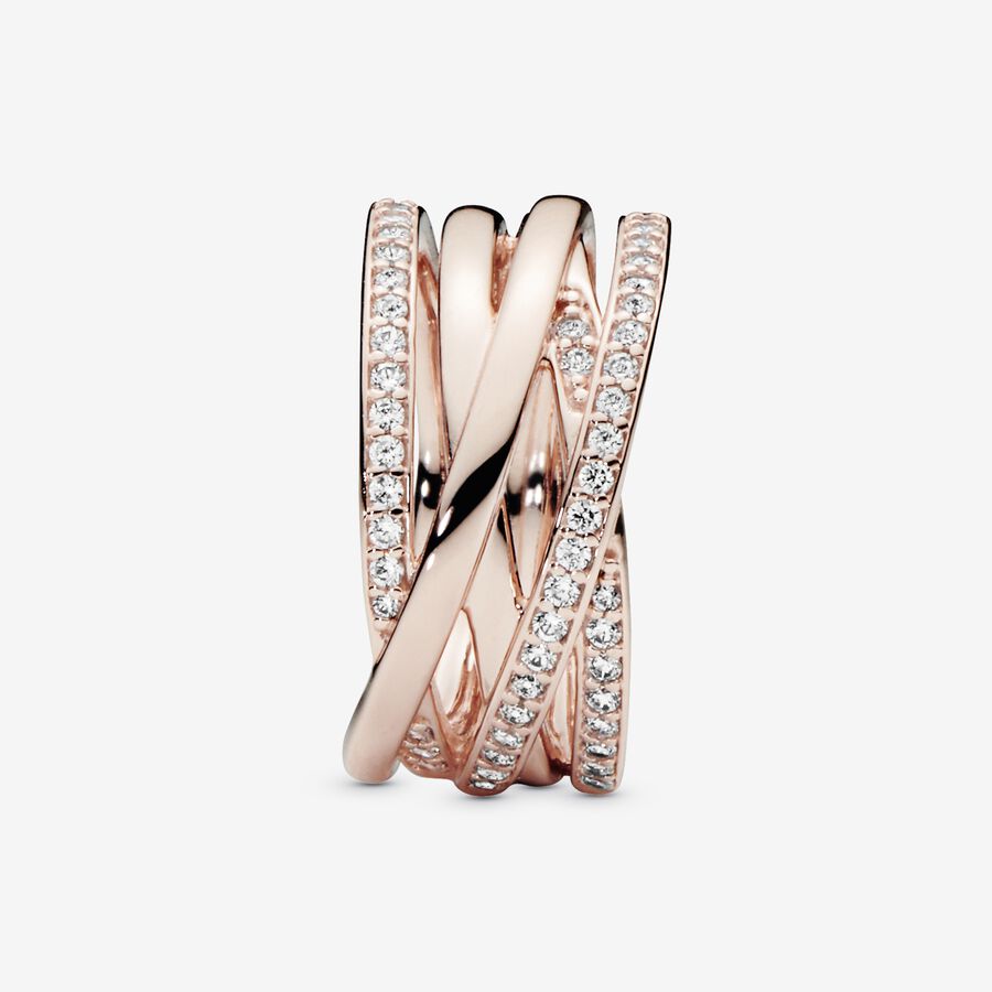Sparkling & Polished Lines Ring Rose gold plated - Image 2