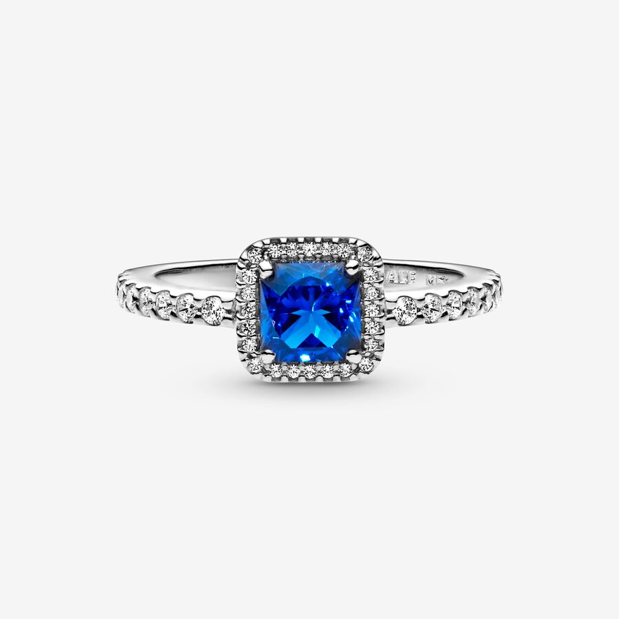 Blue Square Sparkle Halo Ring - Image 2