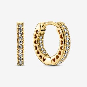 Gold Plated Pave Heart Hoop Earrings