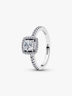 Sparkling Square Halo Ring