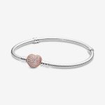 Silver with Rose Pave Heart Clasp Bracelet
