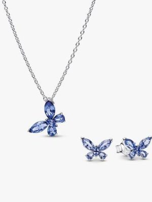 Winter Blue Butterfly Necklace and Earring Set