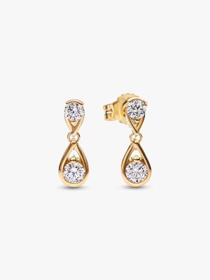 Infinite 14k Gold Double Lab-grown Diamond Drop Earrings