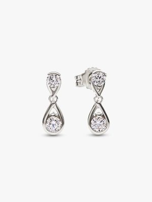 Infinite 14k White Gold Double Lab-grown Diamond Drop Earrings