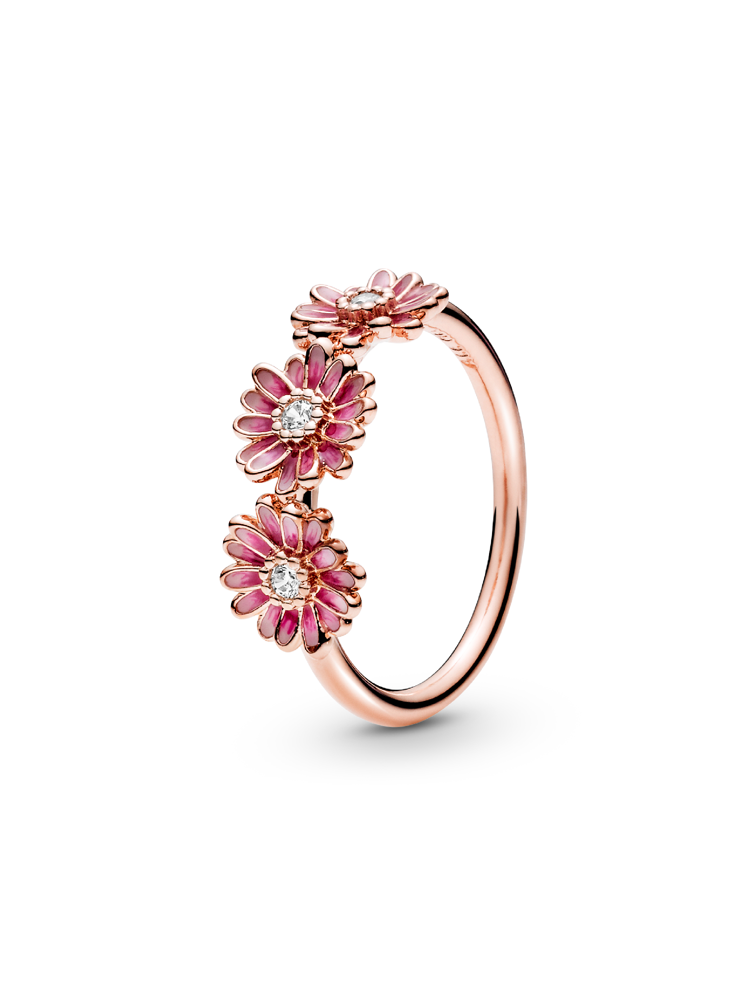 Pink Daisy Flower Trio Ring