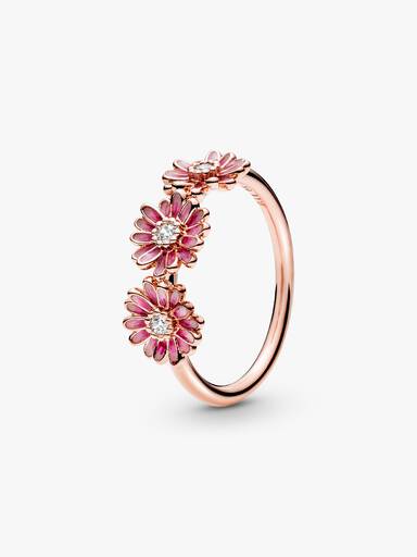 Pink Daisy Flower Trio Ring - Image 3