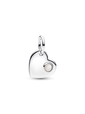 June Engravable Heart White Stone Dangle Charm
