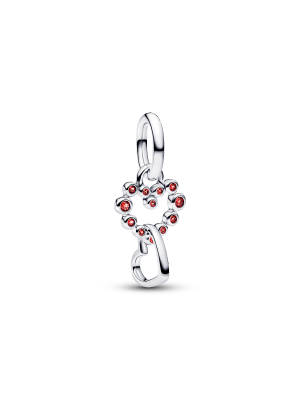 Connected Hearts & Red Stones Dangle Charm