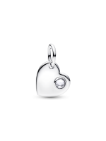 April Engravable Heart Clear Stone Dangle Charm