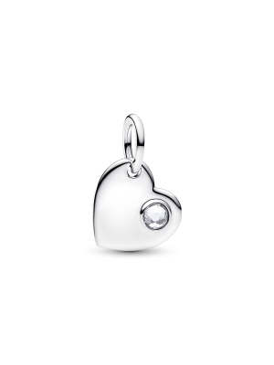 April Engravable Heart Clear Stone Dangle Charm