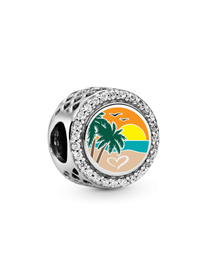 Engravable Beach Heart Scene Charm