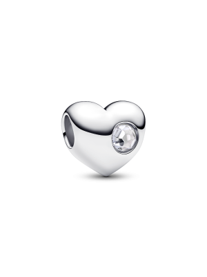 Engravable Clear Stone Heart Charm