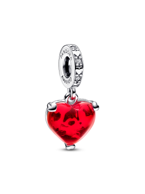 Disney Mickey & Minnie Mouse Kiss Red Murano Glass Dangle Charm
