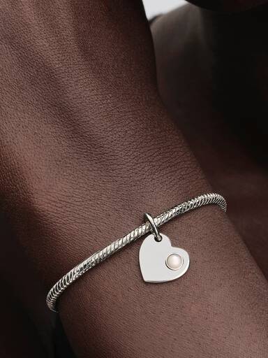 June Engravable Heart White Stone Dangle Charm - Image 2