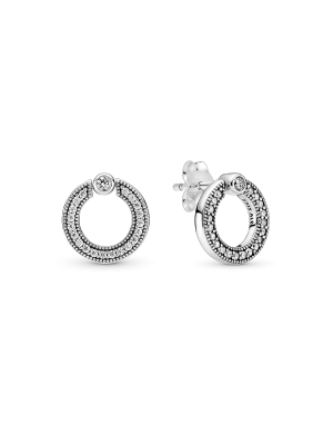 Pavé & Logo Circle Reversible Stud Earrings