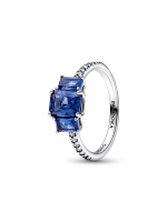 Blue Rectangular Three Stone Sparkling Ring