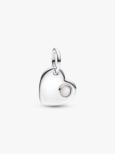 June Engravable Heart White Stone Dangle Charm - Image 3