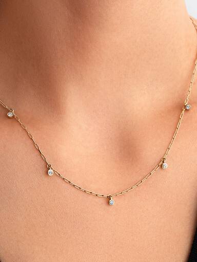 Era Bezel Lab-Grown Diamond Dangle Station Paperclip Chain Necklace - Image 2