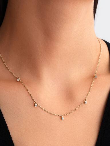 Era Bezel Lab-Grown Diamond Dangle Station Paperclip Chain Necklace - Image 4