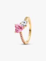 Double Heart Pink & Clear Sparkling Ring