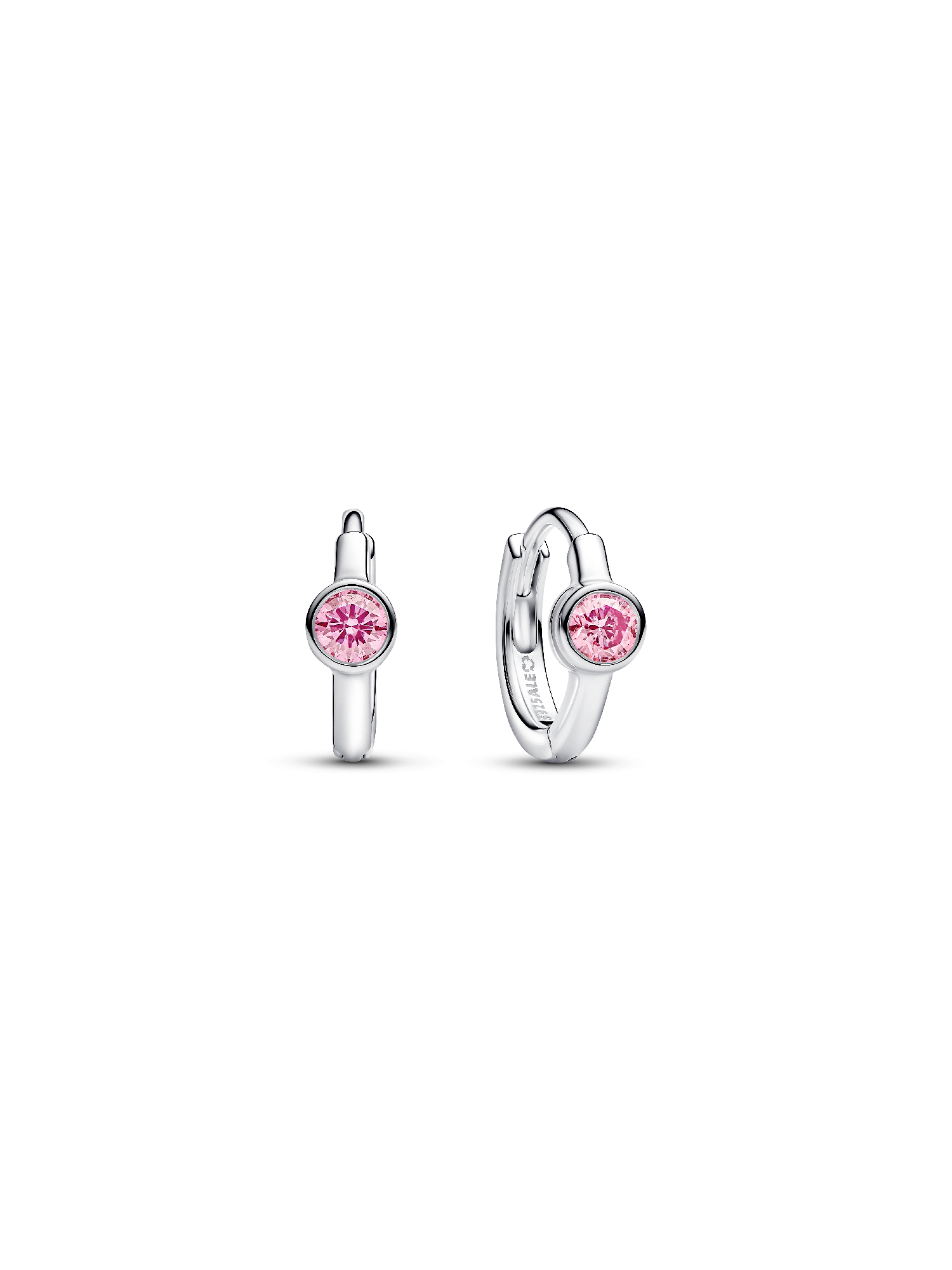 Era Bezel Sterling Silver Pink Lab-grown Diamond Huggie Earrings - Image 2