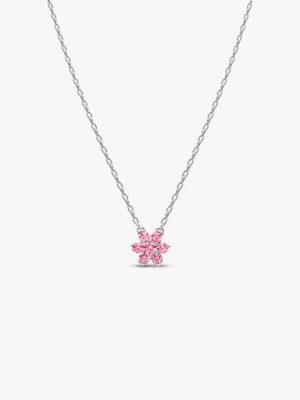 Sparkling Pink Flower Pendant Necklace